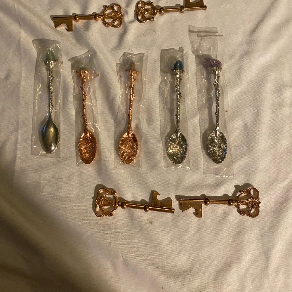 Miniature Spoons With Genuine Natural Stones ￼set Of Five